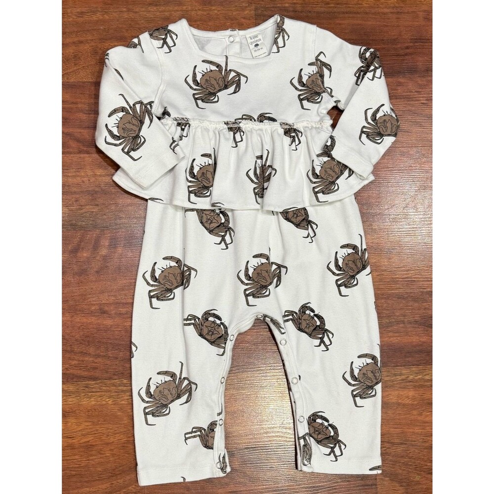 Kate Quinn - White Romper with Brown Crab Print with Ruffle